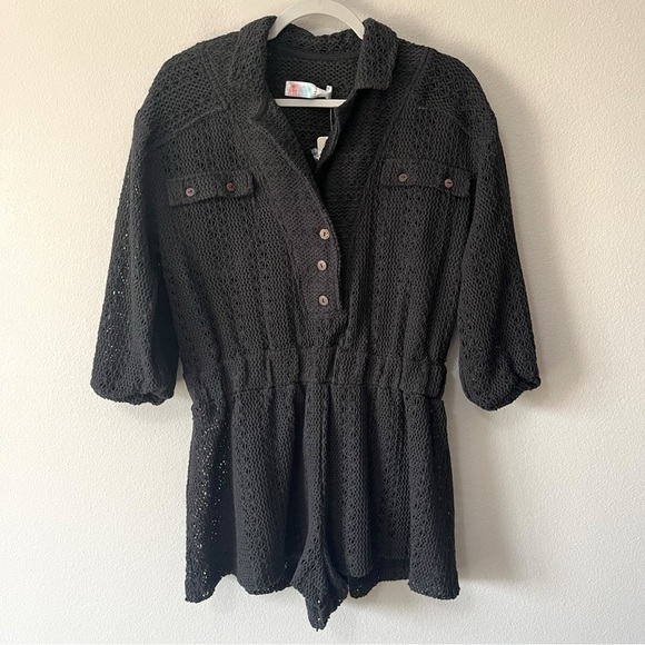 Free People Beach Ryan Romper Black Crochet Size Medium Swim Coverup NEW - Picture 4 of 11